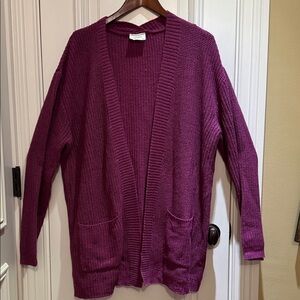 ANDREE BY UNIT Cozy Open-Front Oversized Berry - Plum Knit Cardigan-Sz 2X- NWOT